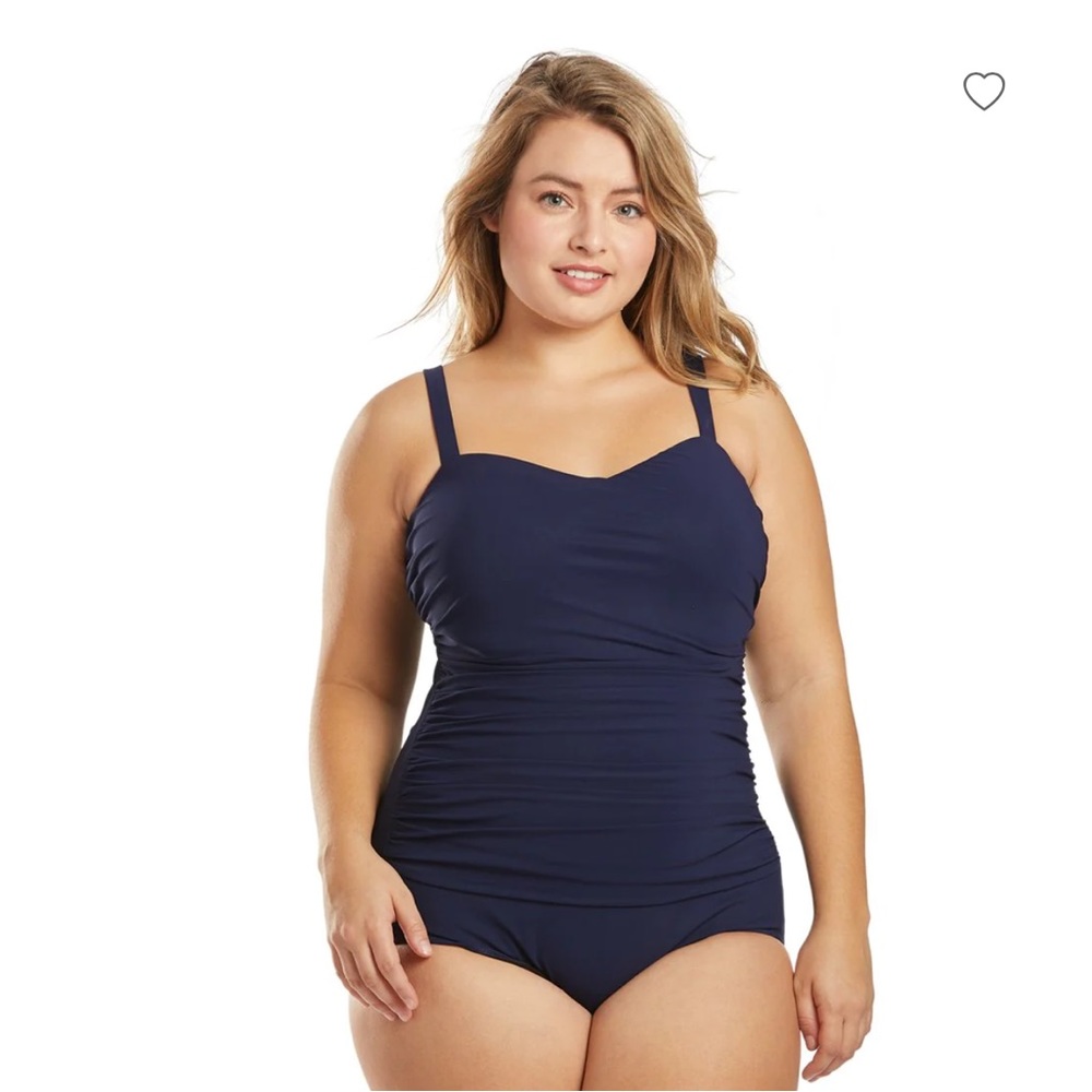 Profile by Gottex Plus Sz Tutti Frutti Underwire Shirred One Piece Swimsuit NAVY